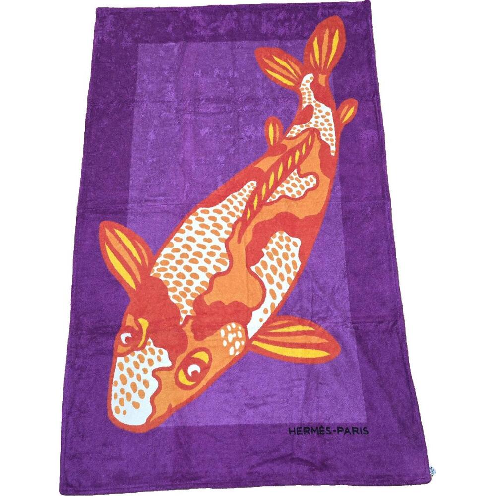 Hermès Paris Koi Fish Beach Towel Purple/Orange 100% Cotton